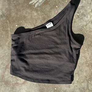 PINK Black Asymmetrical Crop Top